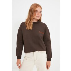 Trendyol Brown Embroidery Raised Sweatshirt Cene
