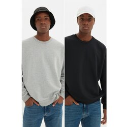 Trendyol Gray Men's Oversize Fit 2-Pack Sweatshirt Cene