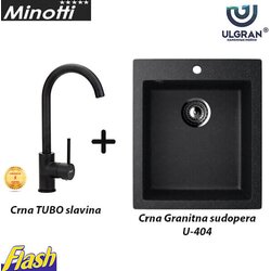 Minotti I Ulgran Granitna sudopera kvadratna CRNA i Slavina - Minotti i ULGRAN U-404-308 Cene