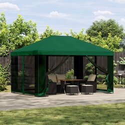 vidaXL Vrtni gazebo s stranskimi stenami 4 × 3 m Zelena, (5000218807) Cene