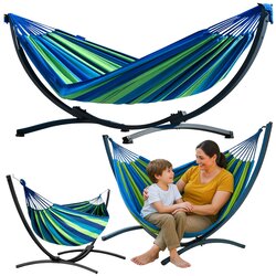 GARDEN Hammock with Frame for Two People, Green and Blue, 200x120 Cene