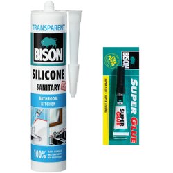 Bison Sanitarni silikon + lepilo (280 ml + 2 g, prozoren) Cene