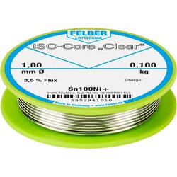 Felder Löttechnik ISO-Core ''Clear'' Sn100Ni+ spajkalna palica tuljava Sn99\,25Cu0\,7Ni0\,05 0.100 kg 1 mm, (20428776) Cene