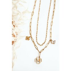 Kesi Gold double chain with clover and butterflies Cene