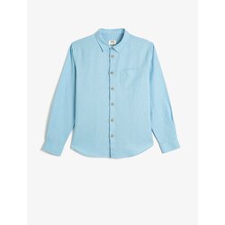 Koton Linen Blend Shirt Basic Long Sleeve Single Pocket Detailed Cene