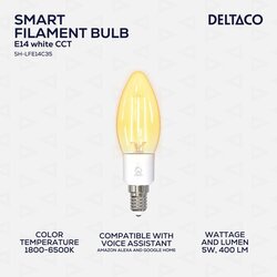 Deltaco SMART HOME LED Filament Žarulja E14 s WiFi, 4.5W, 400lm, Prigušiva, 1800K-6500K Cene