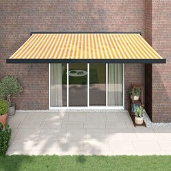 vidaXL Zložljiva tenda rumena in bela 4,5x3 m blago in aluminij Cene