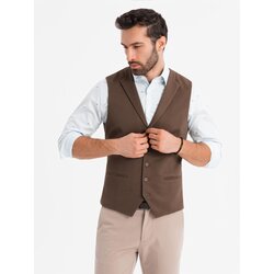 Ombre Fitted men's structured knit vest with lapels - brown Cene