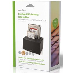 Nedis HDDUDB3210BK USB 3.2 dupli docking station za 2.5/3.5 SATA hard diskove, Kloniranje max 8TB Cene