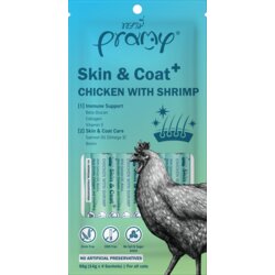 Pramy priboljšek za mačke Skin&Coat iz piščanca s škampi 4x14 g Cene