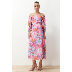 Trendyol Pink Floral Patterned A-Line Madonna Collar Chiffon Lined Maxi Woven Dress Cijene