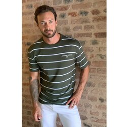 Trendyol khaki men's oversize fit striped oversize fit t-shirt Cene