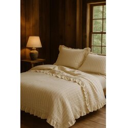 Mila Home Luxury Bež podaljšana posteljnina za zakonsko posteljo iz renforce bombaža 240x220 cm Amalia Striped – Cene