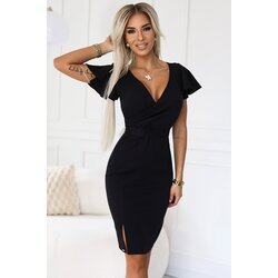 Numoco 479-9 NINA Elegant dress with crossover neckline, sleeve and belt - BLACK Cene