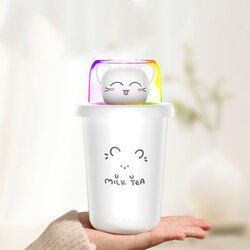 Venisymlis Majhen Vlažilec Zraka White Cat S Pisanimi Lučkami, Ki Se Napaja Preko Usb-Ja, Je Ljubka Skodelica Čaja Z Mlekom - Primerna Za Avto, Spalnico, Pisarno, (22060796) Cene