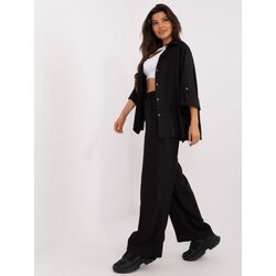 Fashion Hunters Black two-piece summer set with oversize shirt Cene