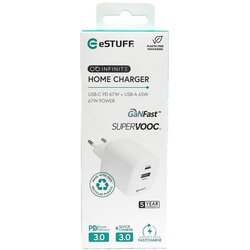 Estuff polnilnik Infinite USB-C, USB-A 67W GaN blister, bel, ES637065 Cene