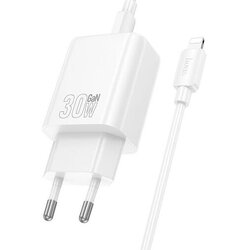 hoco. Kućni punjač sa Type-C Lightning kablom N63 Gentle, PD30W, QC3.0, Bijeli Cijene