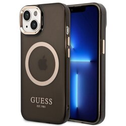 Guess Futrola za iPhone 14 Plus GOLD OUTLINE TRANSLUCENT BLACK MagSafe Cene
