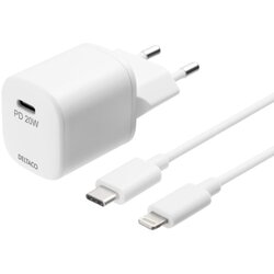 Deltaco Domači Polnilec 1x USB-C, PD 20 W + kabel USB-C - Lightning 1m BELO Cene
