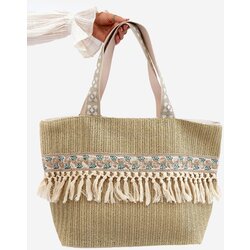 Kesi Large woven beach bag with fringe, green Missalori Cijene