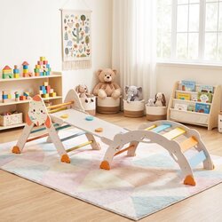Notranja igrala > Igrače in hobi > Plezala za otroke 8 v 1 Montessori zložljivi leseni plezalni komplet, notranji igralni komplet za otroke Cene
