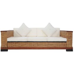 Maison Chic kavč - Sofa - Kanape trosed z blazinami rjav naravni ratan, (21726967) Cene
