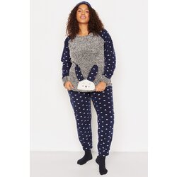 Trendyol Curve Plus Size Pajama Set - Gray - With Slogan Cijene