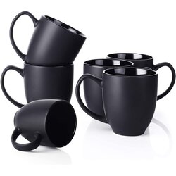 Dowan skodelice za kavo, komplet 6 črnih skodelic za kavo, keramične skodelice s prostornino 473 ml z velikimi ročaji za moške in ženske, velika porcelanska skodelica za latte, (21635403) Cene