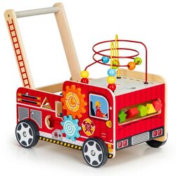 ECO TOYS Lesena izobraževalna poganjalka 2v1 s kockami 41,5x28x46 cm, gasilci Cene