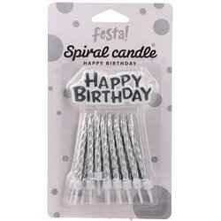 Spiral candle, svećica, srebrna, 16K sa držačima+ Happy birthday Cene