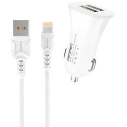 Denmen auto punjač DZ06L 2xUSB fast 3/1A + lightning kabl/ bela Cene
