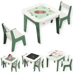 Kinder Home Dječji stol sa stolicama 4 u 1 GINGER HOME, 2 ploče, crna ploča i ploča za slaganje konstrukтора tipa LEGO, Forest Cene