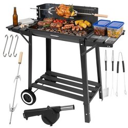 Kaminer vrtni roštilj na ugljen s ražnjem (rotisserie), poklopcem i policama 93x41x86 cm Cene