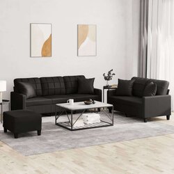  3-dijelni set sofa s jastucima crna od umjetne kože Cijene