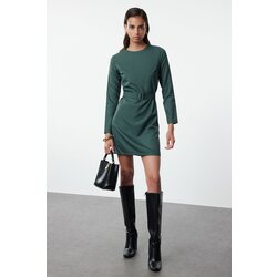 Trendyol Green Shift/Straight Cut Belted Mini Woven Dress Cene