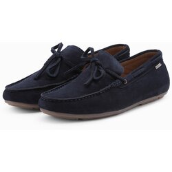 Ombre men's leather moccasin shoes with thong and driver sole - navy blue Cene