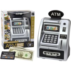 Atm Piggy Bank For Children Learning To Save Silver Black Cene