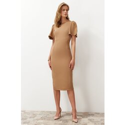 Trendyol mink a-line midi pencil skirt woven dress with pleat detail on the sleeve Cene