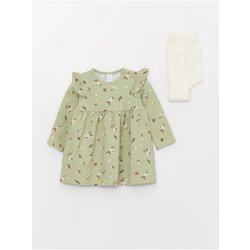 LC Waikiki Crew Neck Long Sleeved Printed Baby Girl Dress and Pantyhose 2-Pair Set Cene