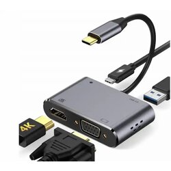 E-green adapter USB 3.1 Tip C (M) - HDMI+VGA+ 3.0 USB + tip C Cene