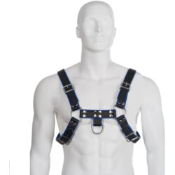LEATHER BODY CHEST BULLDOG HARNESS BLACK/BLUE LEATHER Cene