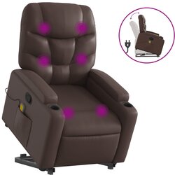 Maison Chic masažni naslanjač - Relax naslanjač s funkcijo vstajanja rjavo umetno usnje, (22061300) Cene