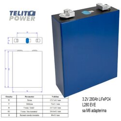 Eve baterija LiFePO4 3.2V 280Ah LF280K sa M6 konektorima ( 3842 ) Cene