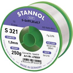 Stannol S321 2\,0% 1\,0MM SN99CU0\,7CD 250G spajkalna žica\, neosvinčena neosvinčeni\, tuljava Sn99\,3Cu0\,7 ORH1 250 g 1 mm, (20395341) Cene