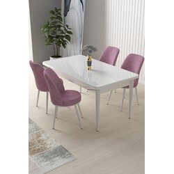 Hanah home nil - white, pink whitepink dining table & chairs set (5 pieces) Cene