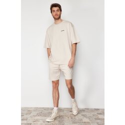 Trendyol Stone Men's Tracksuit Set Oversize Text Printed 100% Cotton Cene