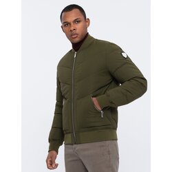Ombre Men's quilted bomber jacket with metal zippers - dark olive green Cijene
