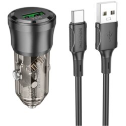 Borofone Auto Punjač sa kablom 1m USB to Type-C BZ23 Noble single-port QC3.0 car USB set transparent black Cijene