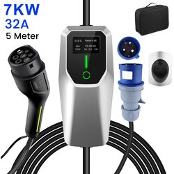 JUNSUN Tip 2 EV električni avtomobilski polnilni kabel – enofazni 7kW, nastavljiv tok, LCD zaslon, prenosni polnilnik 5 m z vtičem Schuko 6-32A IP67, (5000035262) Cene